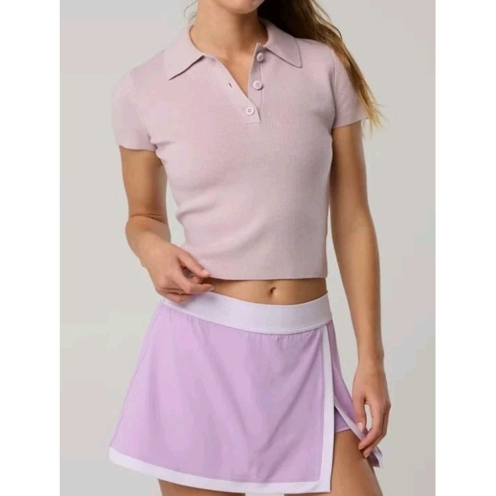 Aerie Polo Sweater Women's Size XL Lavender Dawn Short Sleeve Knit